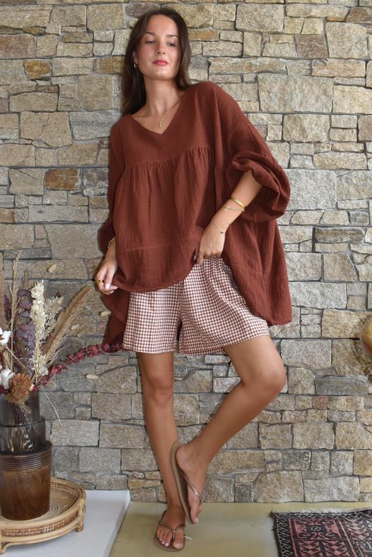 Arbi Gingham Short Hazelnut